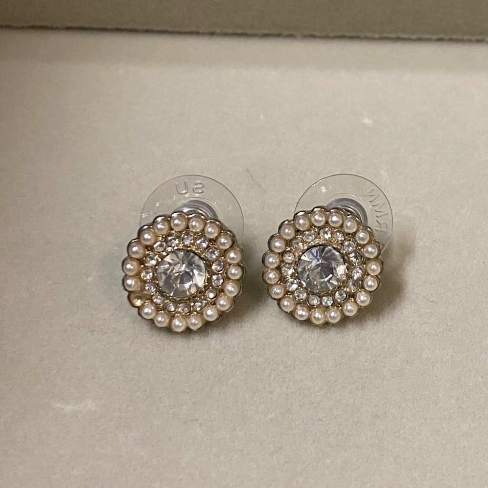 Gold cream and silver stud pearl earrings